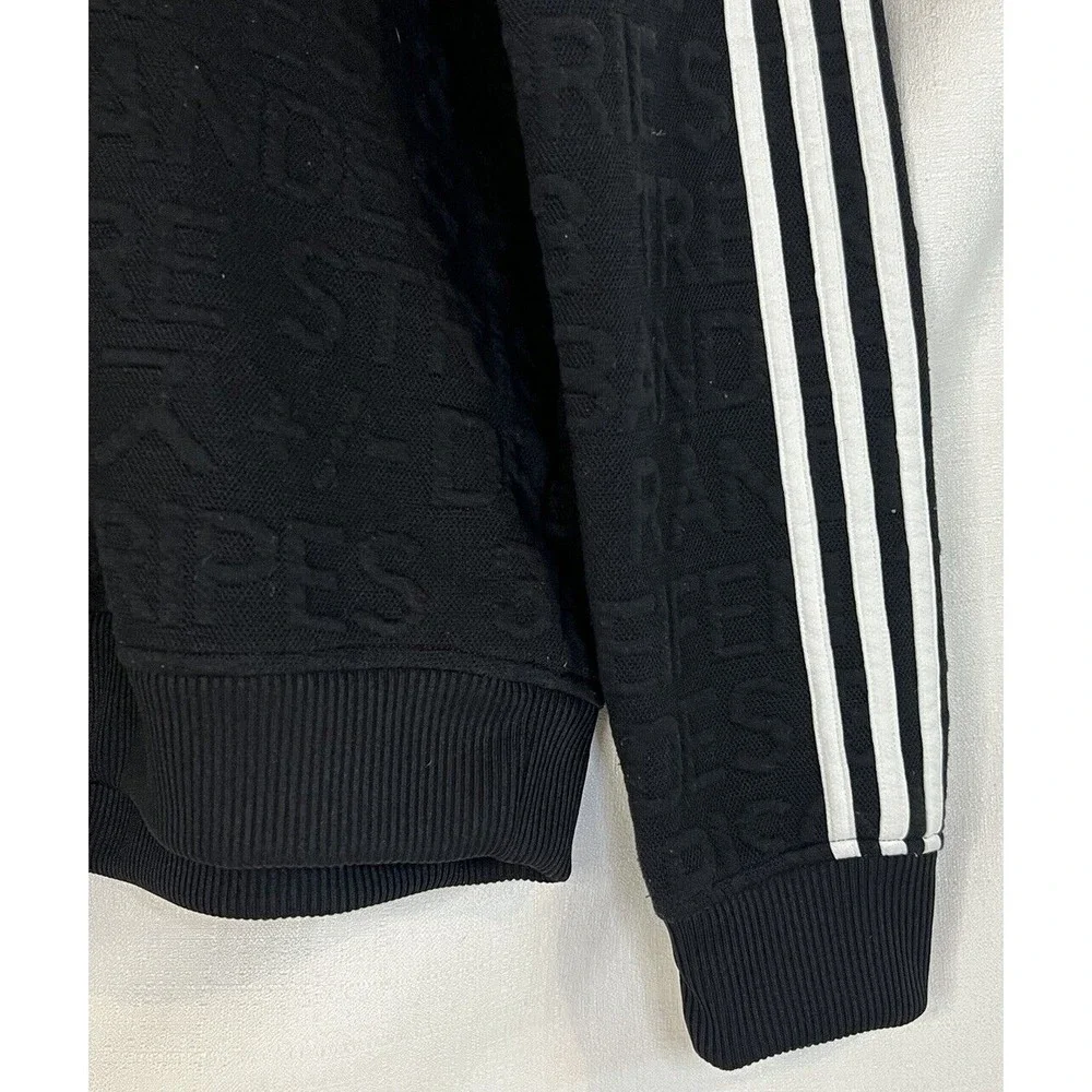 ADIDAS Mens Black Pullover Sweatshirt Typography Tonal All Over Print Size Small